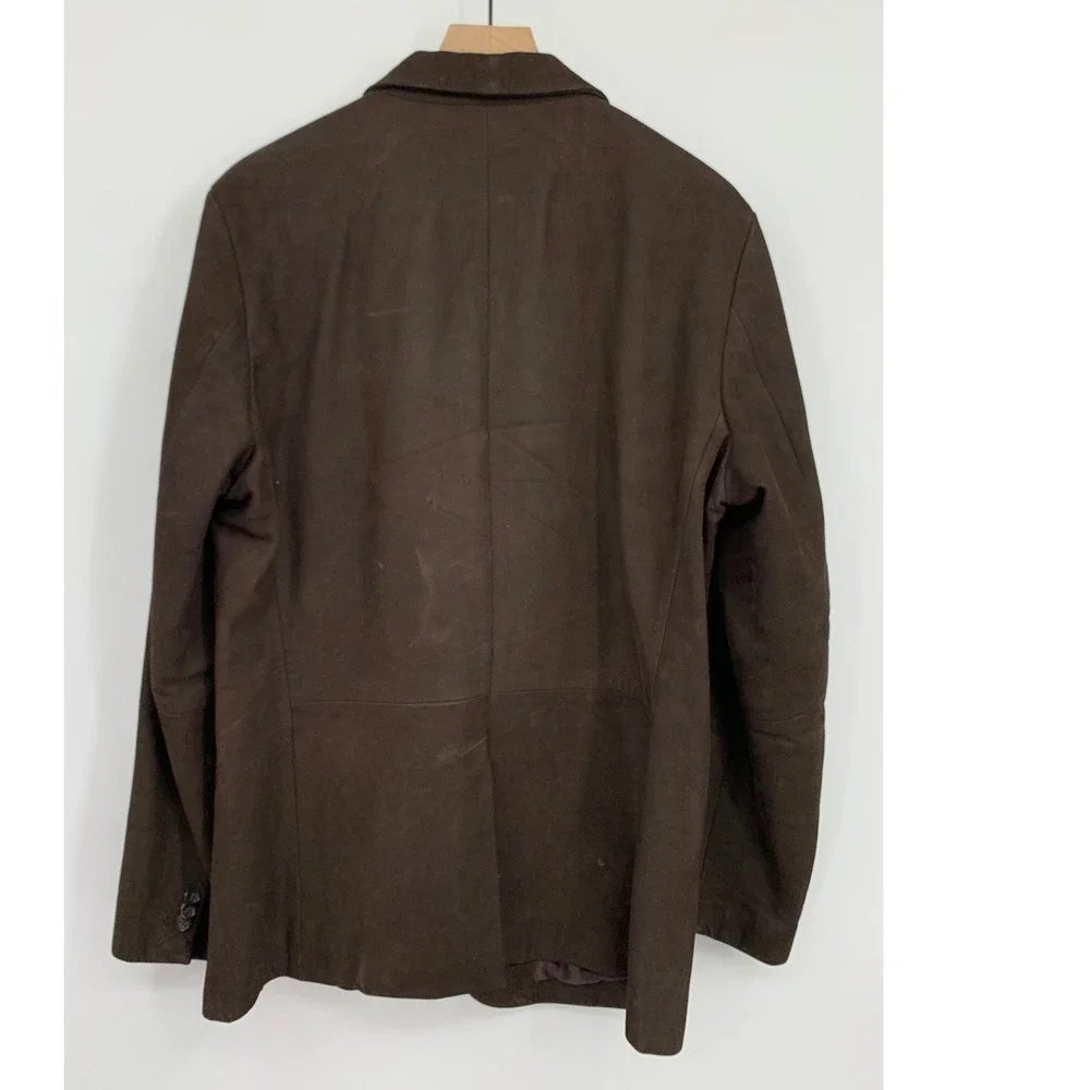 Vintage Banana Republic Blazer Mens 42R Brown 100% Nubuck Leather Jacket Heavy